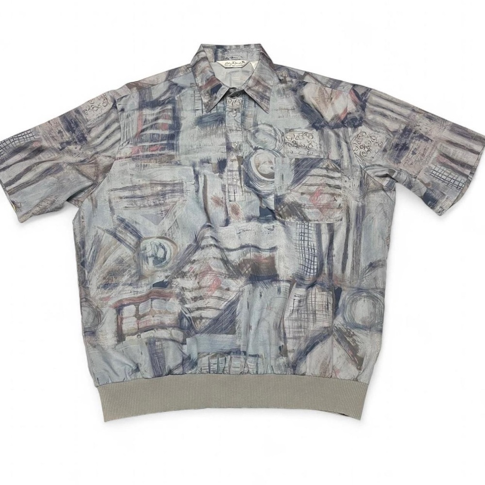 Lilly Dache Vintage Mens Polo Shirt Size XL Collar 70s 80s Art Abstract Print - Picture 2 of 6